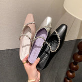Arden Furtado sheepskin Increased Internal Slippers Square toe Pull-on Middle heel Crystal Mules word-cingulate slippers
