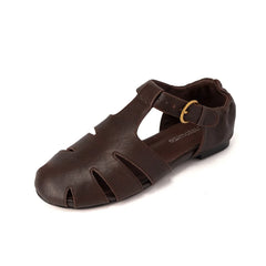 Arden Furtado sheepskin Roman sandals Round toe Hollow Flats T belt Sandals Casual large size Belt buckle beach sandals