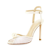 Arden Furtado white Mesh pearl Wedding shoes Round toe Super high heel One word buckle Sandals large size Sandals
