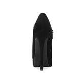 Arden Furtado Sheep Suede Pointed Toe Platform Pumps with Side Zipper Pearl Detail Super High Heel Sexy Thin Heel
