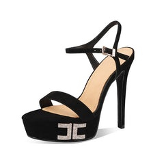 ArdenFurtado Pink Genuine Leather Suede Platform Crystal Banquet Shoes girl heel sandals Round Toe word-cingulate Sandals