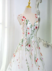 White Tulle with Floral Lace Wedding Party Dress