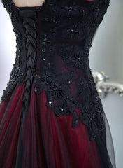 Beautiful Black and Red V-neckline Tulle Beaded Formal Dress