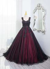 Beautiful Tulle Black and Red Straps Sweet 16 Dress