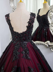 Beautiful Tulle Black and Red Straps Sweet 16 Dress