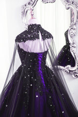 Black and Purple Beaded Tulle Ball Gown Sweet 16 Dress