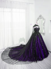 Black and Purple Beaded Tulle Ball Gown Sweet 16 Dress