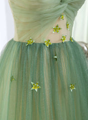 Vestido de fiesta verde degradado con escote en V y corte A