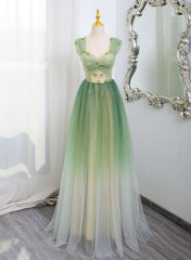 Vestido formal de tul degradado en forma de A verde claro