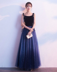 Beautiful Blue Gradient Tulle and Velvet Long Straps Prom Dress