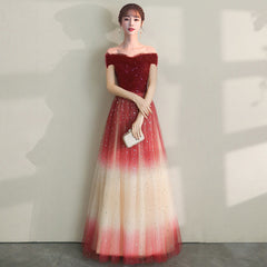 Beautiful Gradient Tulle Sequins Off Shoulder Wedding Party Dresses