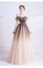 Beautiful Gradient Tulle with Lace Long Party Dresses