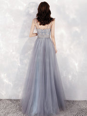 Beautiful Sweetheart Blue-grey Tulle Beaded Long Party Dress