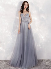 Beautiful Sweetheart Blue-grey Tulle Beaded Long Party Dress