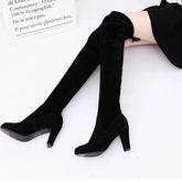BrThigh High Botines Mujer Plush Fur Shoes Stovepipe Stretch Over Knee Long Boots Lace-up Velvet Knight Bottes