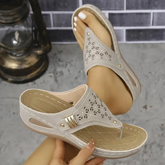 Casual Thick Heel Sandals Hollow out Platform Slippers Pure Color Flip Flops Rubber Bottom Polyurethane Mater