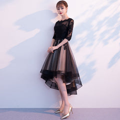 Champagne and black High Low Short Sleeves Party Dress