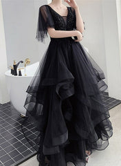 Charming Black Prom Dress V Neck Long Formal Dresses