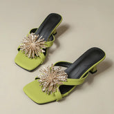 Crystal fireworks high-heeled shoes with fine heels green pointed-toe matching skirt high-heeled sandals Large size