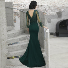 Dark Green Mermaid Spandex Long Evening Dress with Lace