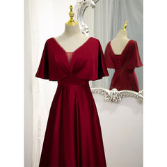 Dark Red Satin A-line Floor Length Evening Dress