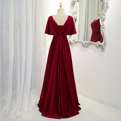 Dark Red Satin A-line Floor Length Evening Dress