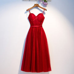 Dark Red Tulle Sweetheart Straps Wedding Party Dress