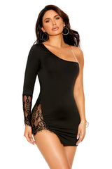 Black Lycra One Shoulder Mini Dress