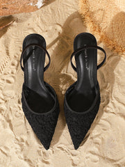Elegant Black Lace Stiletto Heels - Sophisticated Ankle-Strap heels