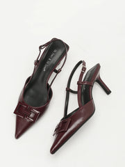 Elegant Square-Buckle Decorated Pointed-Toe Stiletto Sandals