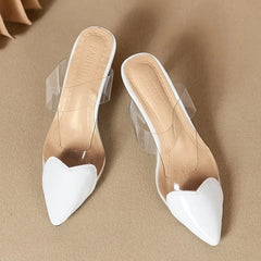 European style sexy heart-shaped transparent headbslippers fashionable pointed-toe highheeled flipflops shoes