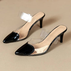 European style sexy heart-shaped transparent headbslippers fashionable pointed-toe highheeled flipflops shoes