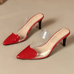 European style sexy heart-shaped transparent headbslippers fashionable pointed-toe highheeled flipflops shoes
