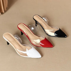 European style sexy heart-shaped transparent headbslippers fashionable pointed-toe highheeled flipflops shoes