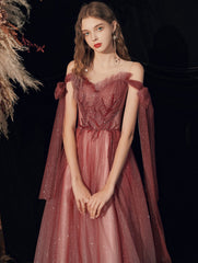 Fairy Shiny Tulle Handmade Wine Red Formal Dress