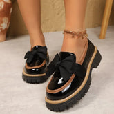 Leather Bow Decoration Loafers Thick Platform Slip-On Shoes Everyday Casual British Style Single Shoes