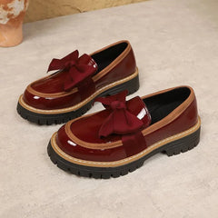 Leather Bow Decoration Loafers Thick Platform Slip-On Shoes Everyday Casual British Style Single Shoes