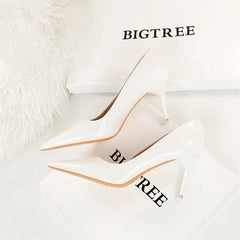 Simple Patent Leather Thin High Heel Pumps Autumn Shallow Mouth Pointed Toe Slimming Single Shoes
