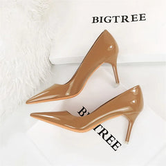 Simple Patent Leather Thin High Heel Pumps Autumn Shallow Mouth Pointed Toe Slimming Single Shoes