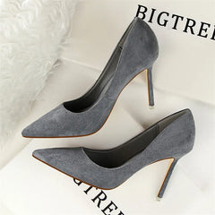 Simple Suede Shallow Mouth High Heels Shoes Casual Pointed Toe Slimming Stiletto professional Single Shoes