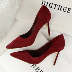 Simple Suede Shallow Mouth High Heels Shoes Casual Pointed Toe Slimming Stiletto professional Single Shoes