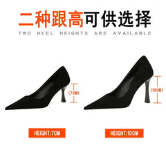 Suede Black Simple Pumps Wine Glasses High Heels Shallow Mouth Pointed Toe Office Comfort Single Shoes