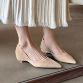 nude color high-heel open-toe flats Retro pointed-toe flat leather work shoes casual office wear