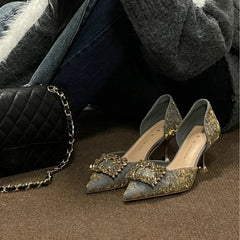 Fashionable crystal square buckle exquisite high-heeled shoes