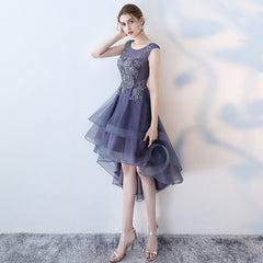 Fashionable High Low Round Neckline Lace Homecoming Dresses