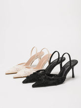 Floral Lace Mesh Pointed Toe Slingback Heels