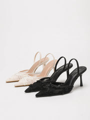 Floral Lace Mesh Pointed Toe Slingback Heels