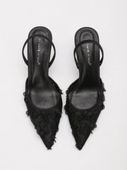 Floral Lace Mesh Pointed Toe Slingback Heels