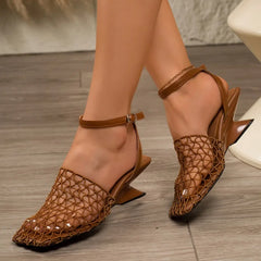 French-style fishnet top high-heeled sandals