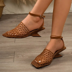 French-style fishnet top high-heeled sandals